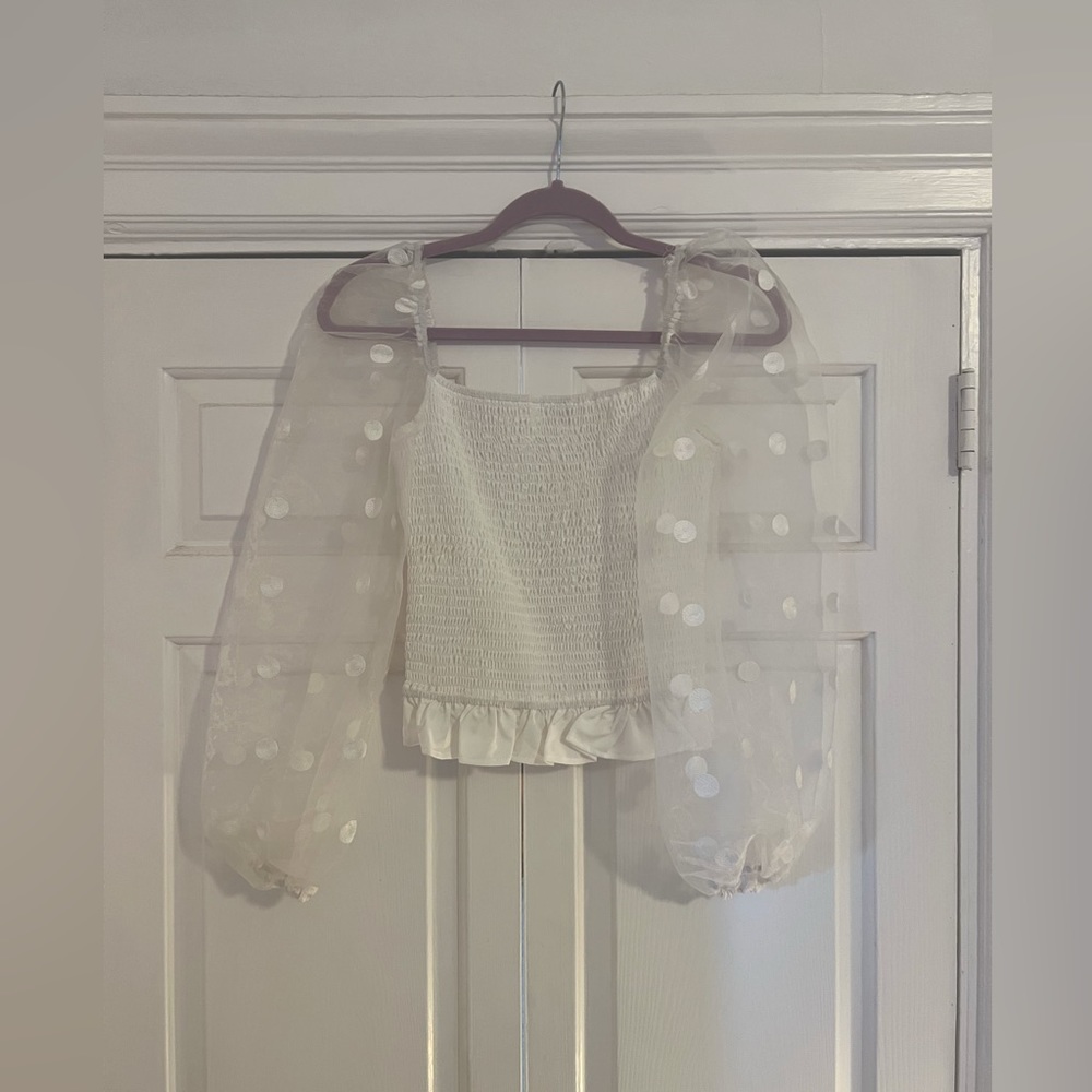 White Polka Dot Sleeve Top